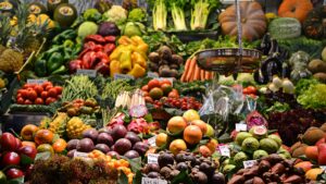 Colorful produce and spices at an Anatolian food market